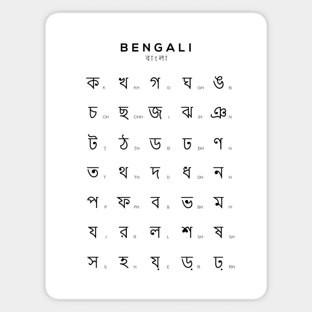 Bengali Alphabet Chart Bengali Language Chart White Bengali Magnet TeePublic